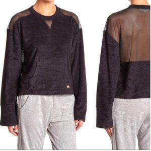 NWT C&C California Black Velvet & Mesh Pullover w/ Pocket XL